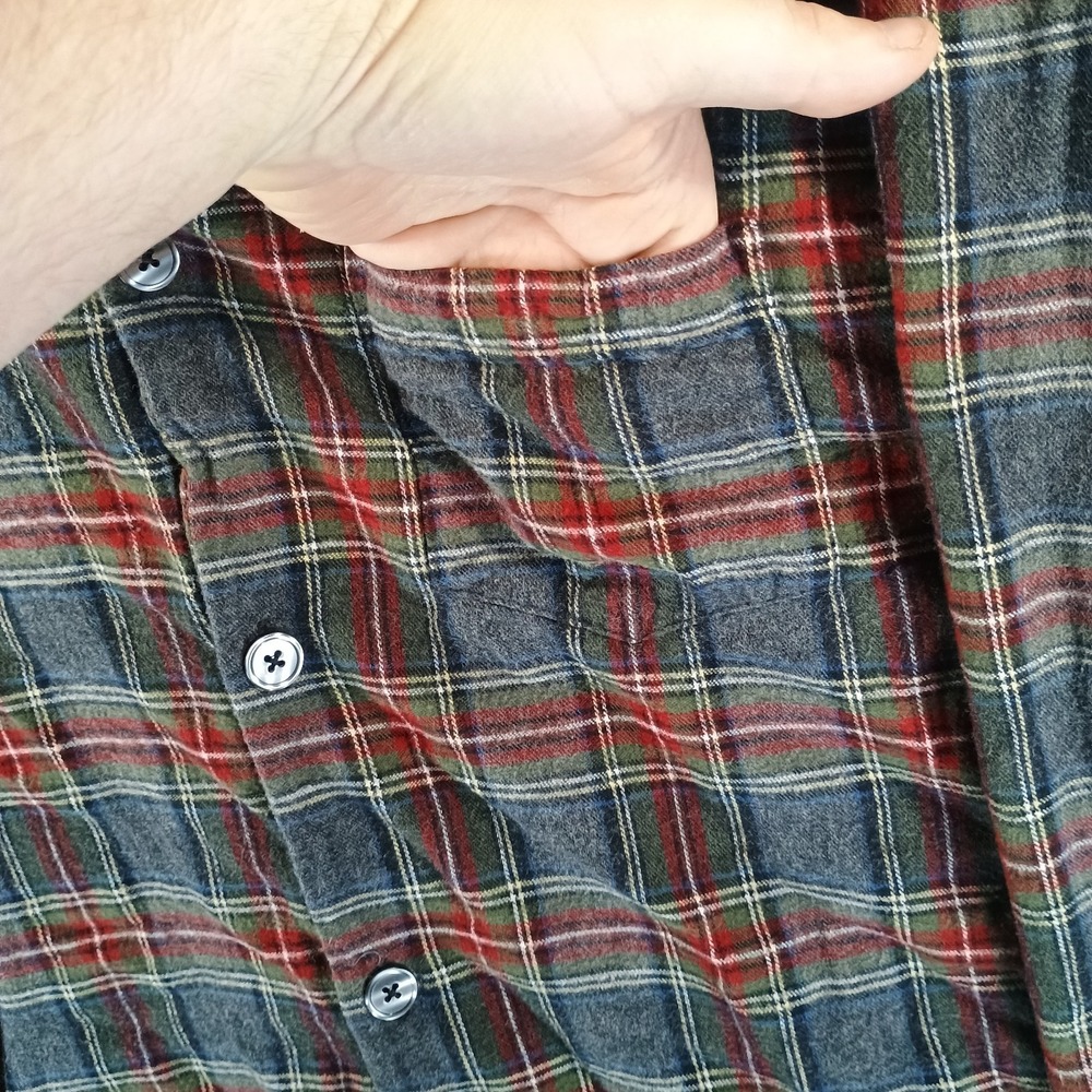 LL Bean Scotch Plaid Flannel Pajama Shirt Mens L Plaid Pocket Lightweight - Picture 4 of 10